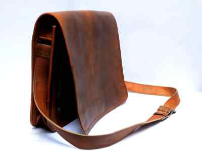 New Men's Vintage Goat Leather Full Flap Messenger Laptop Satchel Shoulder Bag