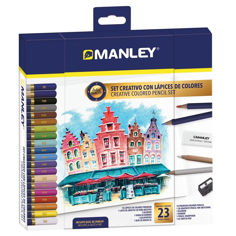Manley Creative Set with Colouring Pencils 23 Pieces   Artist Quality   Includes