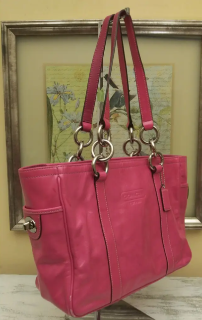 Coach Pink East West Gallery Patent Leather Zip Top Shoulder /Tote