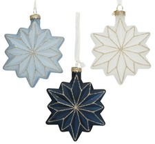 Glass Star Ornaments   Blown Glass Christmas Ornaments, Set of 3 Blue Decor