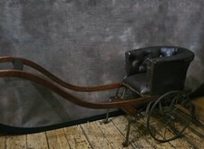 Antique Very Heavy Solid Oak Victorian Dog Cart Pull Along, Push Along, Rare