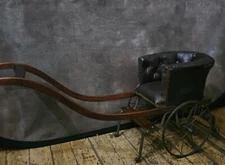 Antique Very Heavy Solid Oak Victorian Dog Cart Pull Along, Push Along, Rare