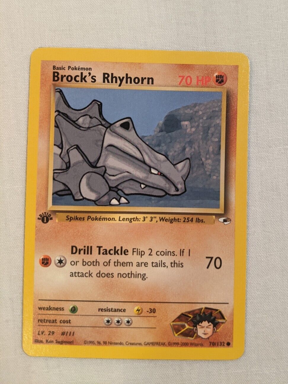 💎MINT+ 1st Edition Brock's Rhyhorn 70/132 Pokemon Card Gym Heroes Set 2000 WOTC
