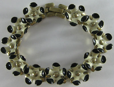Vintage J CREW Black & White Daisy Flower Link Bracelet