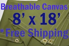 8' x 18' Green Workhorse Polyester Canvas Waterproof Breathable Tarp