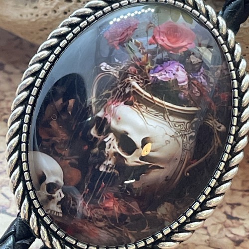 Gothic Skull Rose Witch Leather Bolo Tie Lariat Necklace Wedding Purple Death - Picture 4 of 17