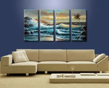 4 Pieces Seascape Oil Painting Modern Wall Art Home Decoration unframed