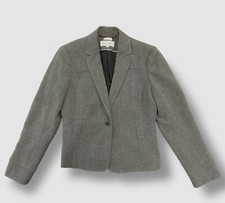 190 Calvin Klein Women's Gray Solid Work One Button Suit Blazer Size 4