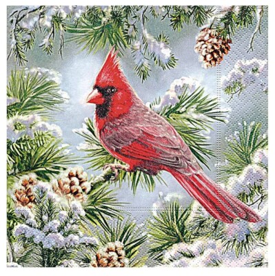 Two Single Cocktail Napkins for Decoupage Winter Christmas Holiday Cardinal Bird