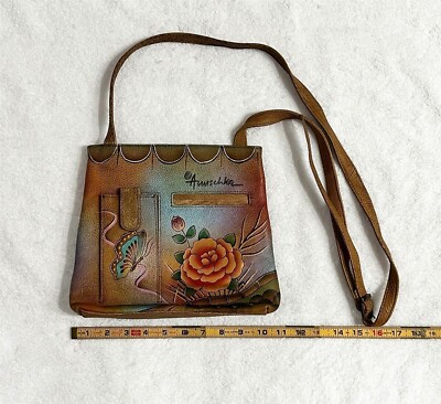 ANUSHKA HAND PAINTED BUTTERFLIES FLOWERS GENUINE LEATHER HAND