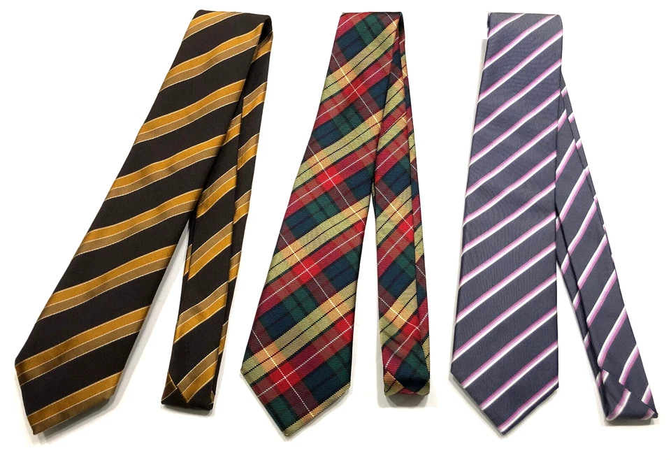 MOSCHINO NUEVO RAYAS/TARTÁN 100% SEDA HECHO EN ITALIA W3.25" L59" - LOTE DE 3 CORBATAS Foto 4 de 4