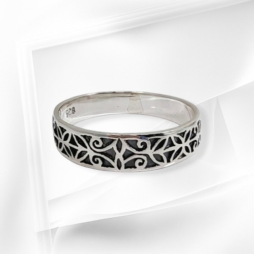 Sterling Silver Men's Ring *Flowers Band Ring *Genuine 925 Sterling Silver - Picture 2 of 4
