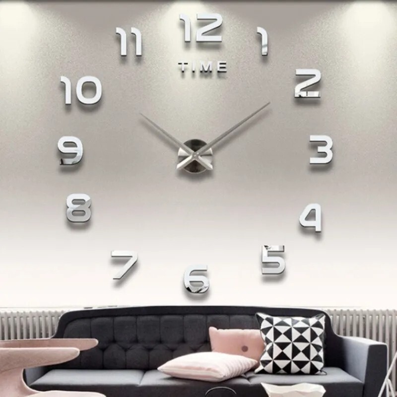 Elegante reloj de pared de espejo con números de cocina grandes