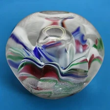 Joe St Clair Ribbon Crimp Art Dimpled Glass Paperweight Center Bubble 10" Around