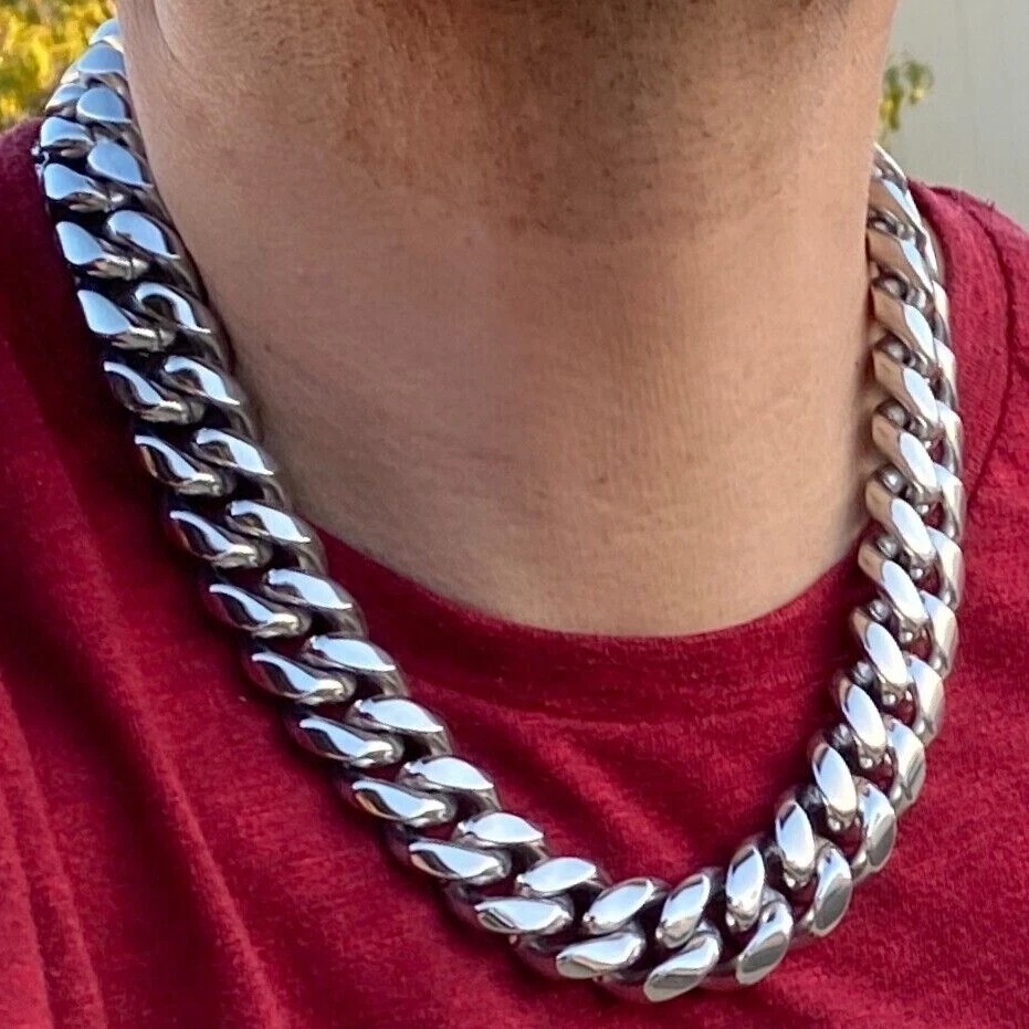 Mens 316L Stainless Steel Cuban Link Chain Heavy Hip Hop Necklace 20 20MM  Thick