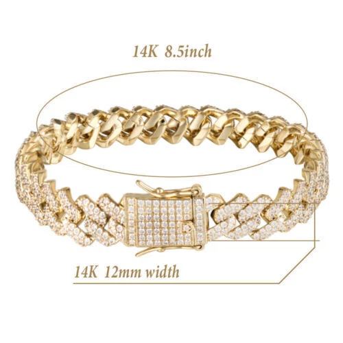 Brazalete de eslabones cubanos Miami de acero inoxidable chapado en oro blanco con circonita helada para hombre 12 mm Foto 3 de 4