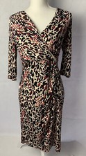 Savoir Women's Size 10 Brown Animal Print V-Neck Dress