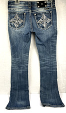 Miss Me Jeans 28 Boot Cut JP5342B2 Rhinestone Accents Distressed Med Wash 31X33"