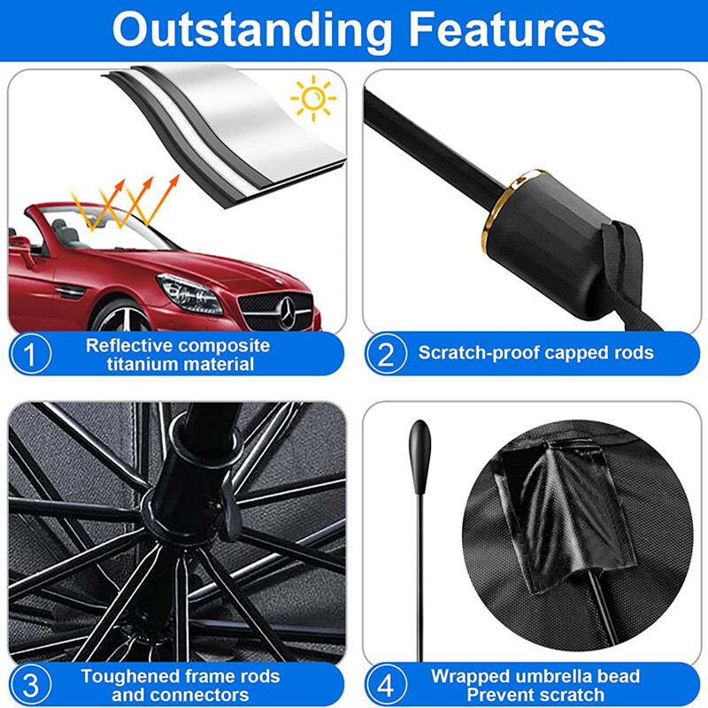 DAMZA Car Sun Shade,Car Front Windshield, Car Umbrella Sun Shade Cover, Foldable UV Reflector - View #11