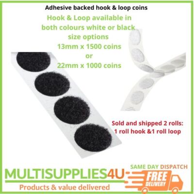 Klett selbstklebend Münze weiß/schwarz Optionen 13mm oder 16mm