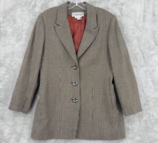 Vintage Carlisle Blazer Womens 12 Plaid Houndstooth Wool Career Preppy Academia