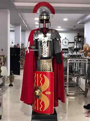 Roman Lorica Segmentata Armor with Attached Roman Cingulum Belt Centurion Helmet