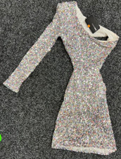 Fashion Nova Sequin Mini Dress, Silver, Size Medium, BNWT, RRP £59, B159