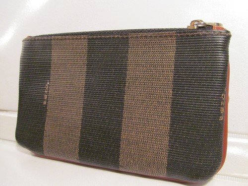 FENDI ROMA Pequin double zip Nero Stripe 6 x 3 Coin Purse Bag Italy AUTH vintage - Picture 12 of 19