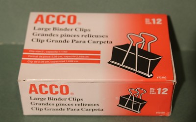 ACCO Binder Clips,Large, 12 Per Box (72100) 1 1/16'' capacity 2'' width Strong NEW