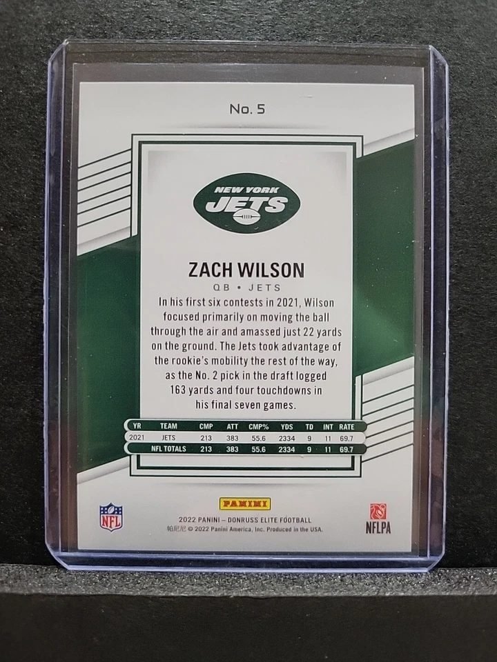 2022 DONRUSS ELITE GREEN SP ZACH WILSON #5 JETS /25 RARE - Image 3 of 3