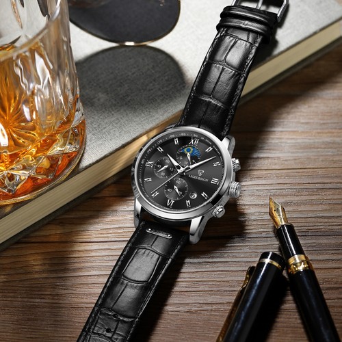 2025 Men's Watch Quartz Leather Band Date Luminous Waterproof Wristwatch Gift - Picture 3 of 8