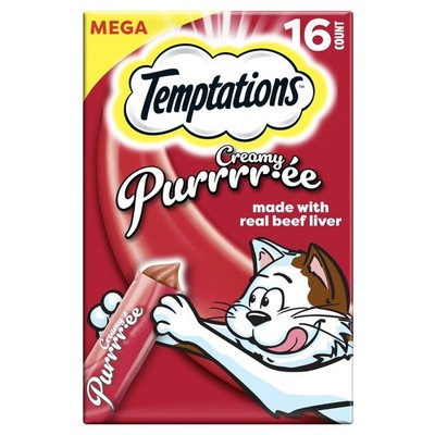 Temptations Creamy Puree Beef Liver Lickable, Squeezable Cat Treats, 16-Pack