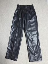 H M Pants Womens 4 Faux Leather Straight Leg High Rise Elastic Waist Pocket