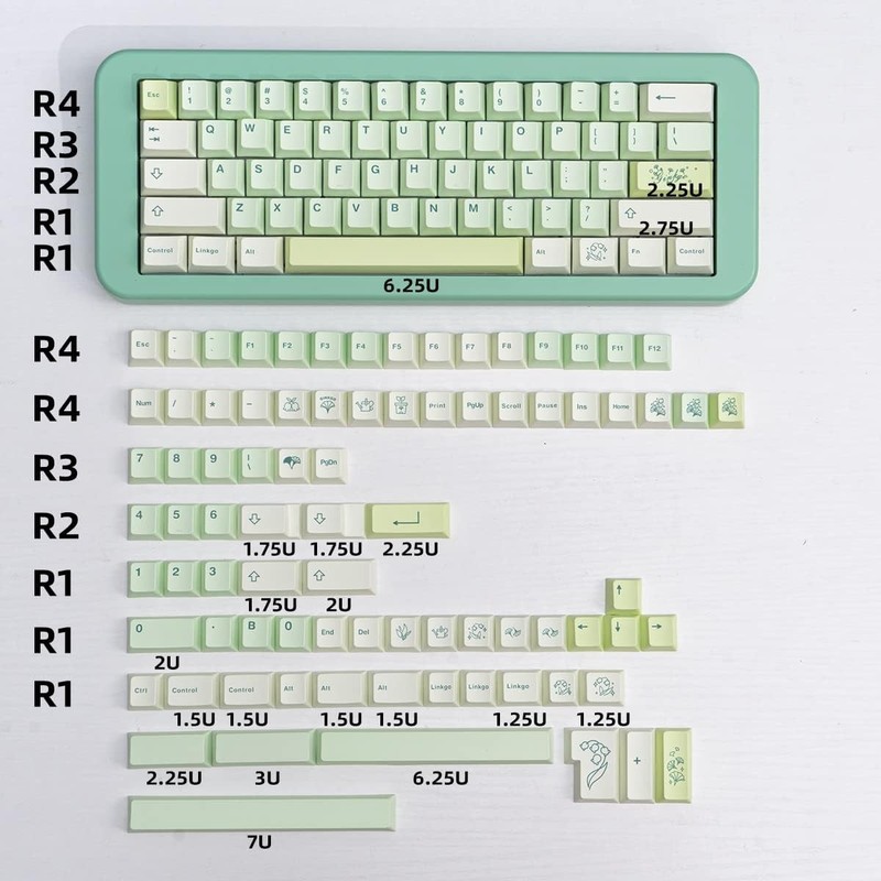 PBT Keycaps Cherry Profile Cute Ginkgo Light Green Keycaps Set 143 Keys Custom