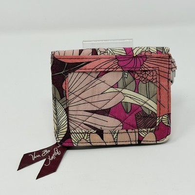 Vera Bradley Retired Floral Zip ID Coin Wallet Key Ring Pink Burgundy