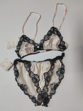 Vtg Christian Dior Pink  Black Lace Bra Panty Set 34/7 NOS Coquette Deadstock