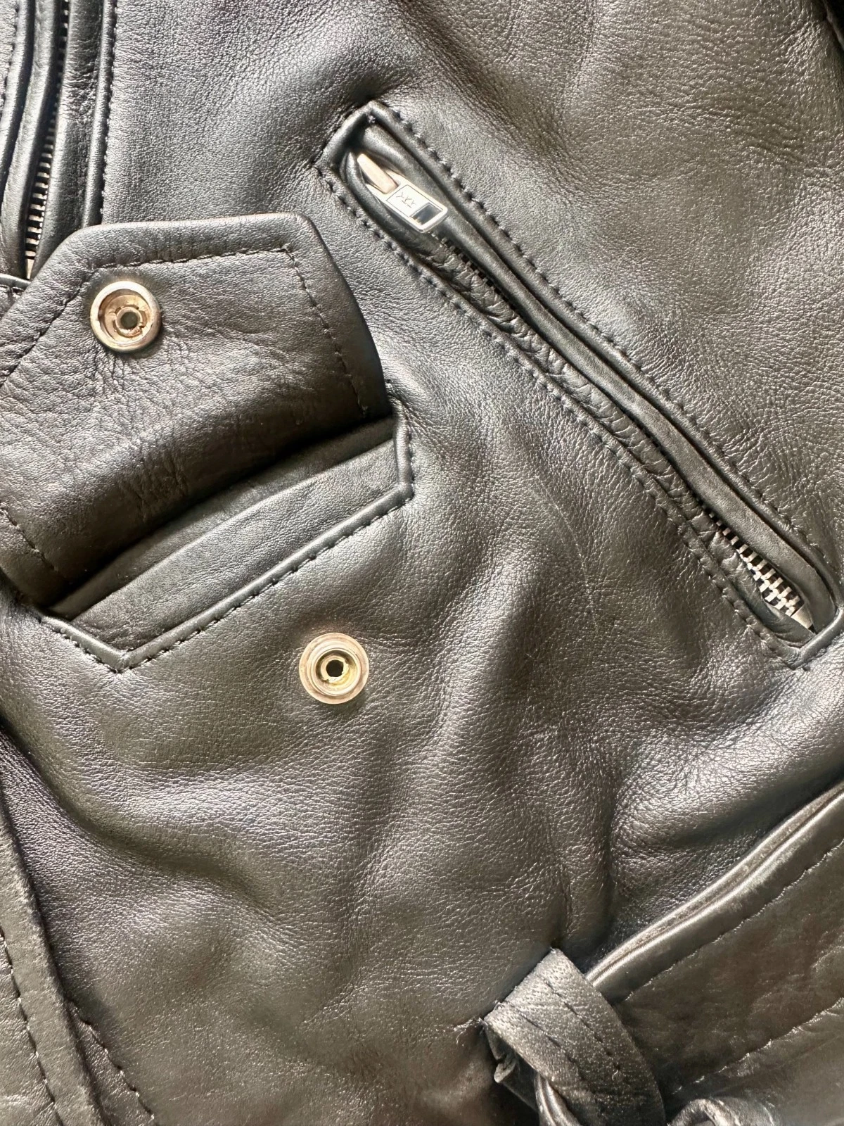 Vintage 90s Black Leather Biker Motorcycle Jacket Camden London Punk Belted HLC - product detail image 20