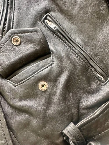 Vintage 90s Black Leather Biker Motorcycle Jacket Camden London Punk Belted HLC  image 20
