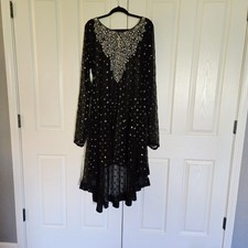 Embroidered Salwar Kameez Dupatta Scarf Black Silver Chiffon Party Wear Dress