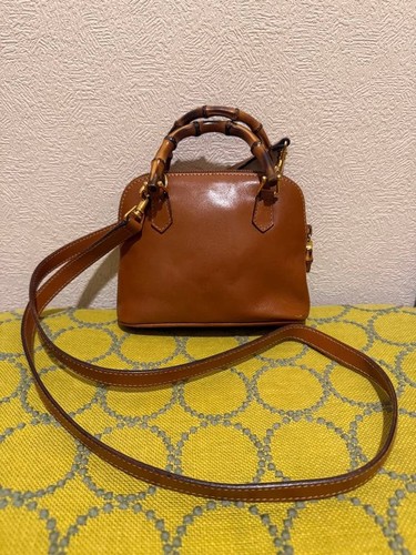 GUCCI Bamboo Detachable Strap 2Way Mini Handbag Brown Leather Used Vintage