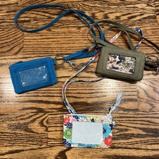 Lot 3 Vera Bradley Lanyards Floral ID Case Wallet Key Ring, Multicolor
