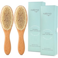 Natemia Soft Bristle Baby Hair Brush Set - 2 Pack Wooden Brushes for Newborns...