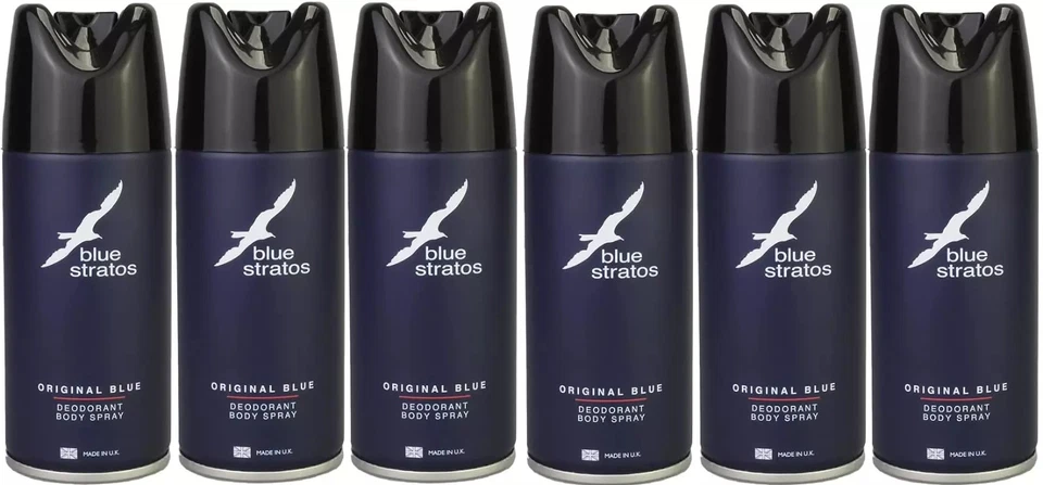 6 x Blue Stratos Original Blue Deodorant Body Spray 150ml
