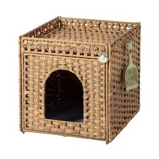 Cat Litter Box Enclosure Furniture, Hidden Litter Box with Mat and Fence, Han...