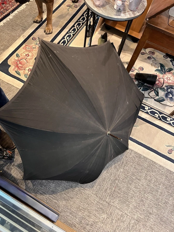 Victorian Umbrella Gold And Mother Of Pearl Handle Original Black Shade 1850's - Image 4 of 4