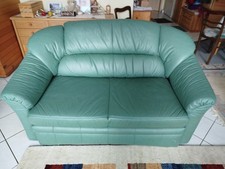 Ledercouch 2-Sitzer, Mittelgrün, auch Schlafcouch, 165 cm breit, 100 cm tief,