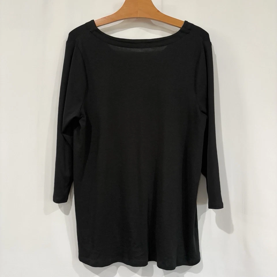 Camiseta túnica informal J.Jill negra de algodón Pima manga 3/4 cuello en V L tejido suave Foto 4 de 4
