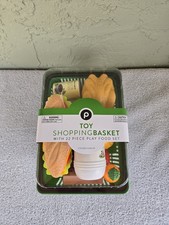 NEW Publix Toy Shopping Basket 22 Piece Play Food Set Eggs - Meat - Fruits