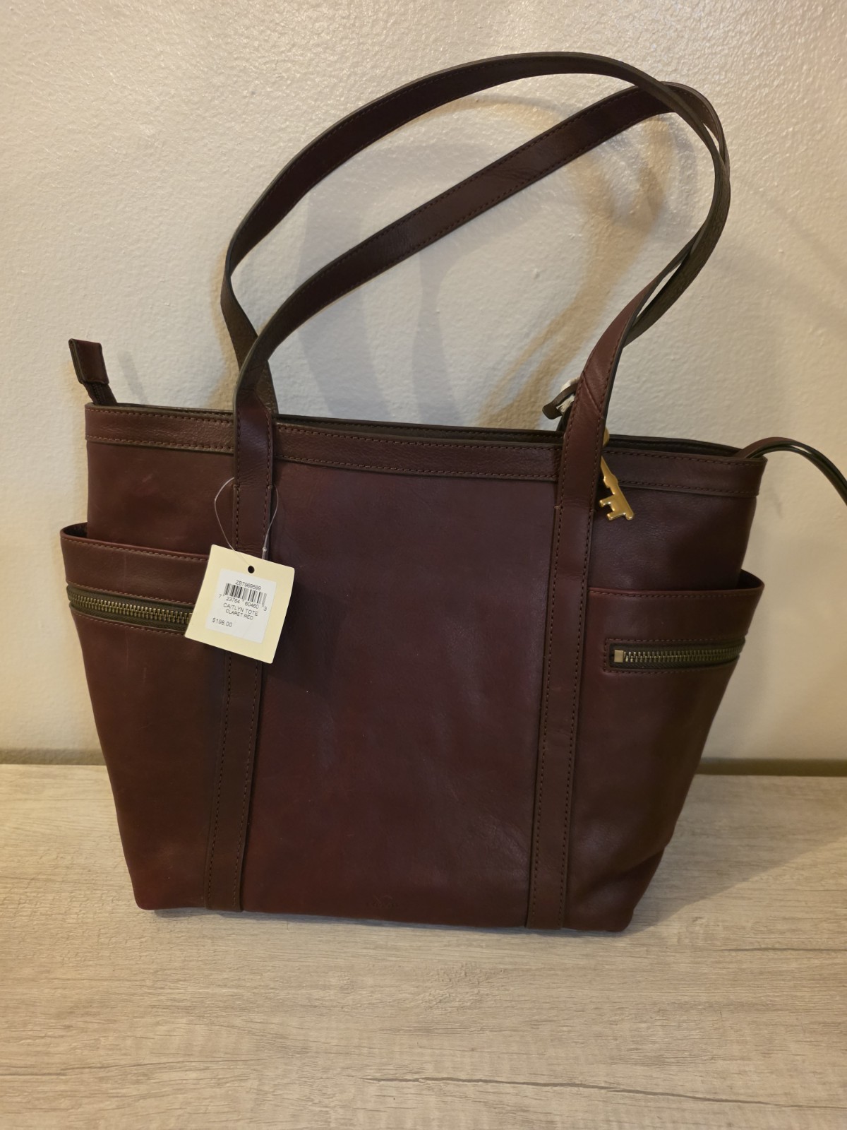 Fossil Caitlyn Leather Tote Handbag - Color Claret Red