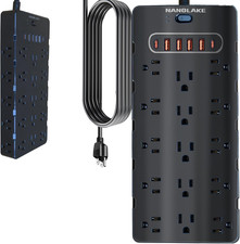 20 Amp Power Strip Surge Protector,Heavy Duty 12 Gauge 6.5 Ft Extension Cord,25